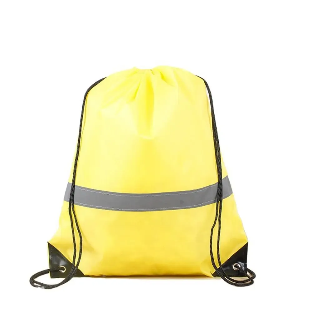 sac à dos de sport à cordon de serrage avec bande réfléchissante, sac à bandoulière en polyester 210d imperméable, couleur unie, portable