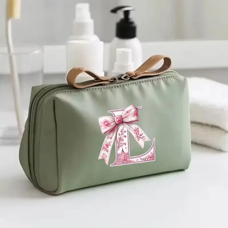 sac à main pour femme avec 26 lettres florales en forme de nœud, trousse de maquillage, sac de rangement, cadeau de la saison de la rentrée scolaire, saint-valentin, anniversaire