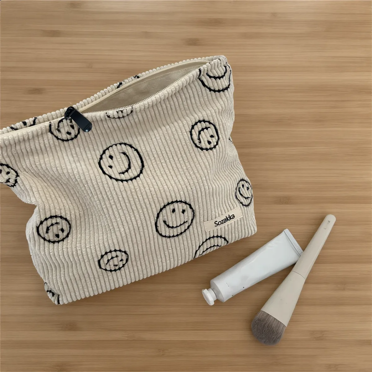 sac à cosmétiques en velours côtelé pour femmes, sac de rangement de maquillage de grande capacité, organisateur portable de voyage, sac de lavage à fermeture éclair
