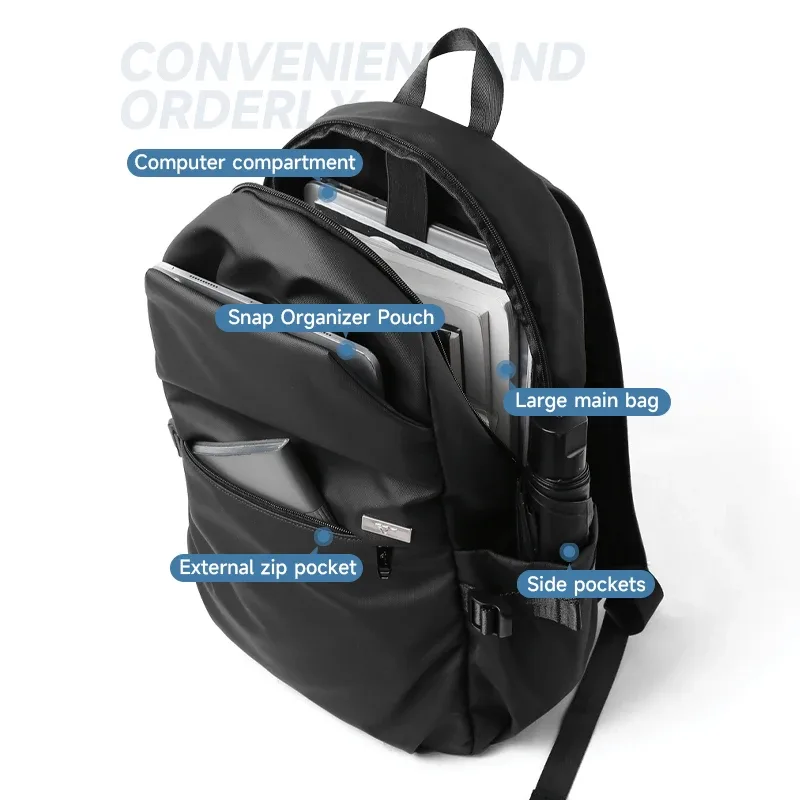 septwolves noir grande capacité 16 pouces sac à dos pour ordinateur portable homme femmes loisirs affaires imperméable pvc cuir sac d'école sac à dos