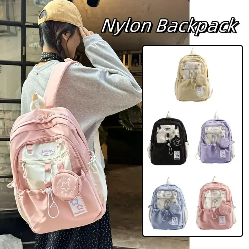 sac à dos décontracté pour femme avec porte-monnaie, sac à bandoulière en nylon à motif de dessin animé, grande capacité, style coréen, cartable pour étudiants et enfants