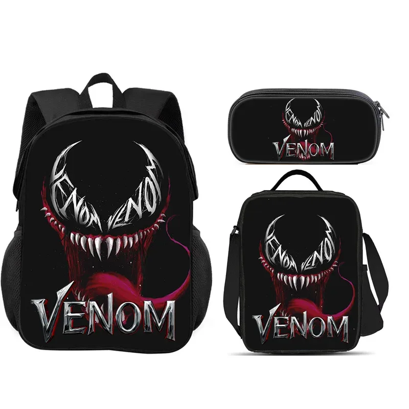 ensemble scolaire venom 3 pièces : sac à dos + trousse à crayons + sac à lunch, sac à dos scolaire tendance, cadeau pour enfants, pratique et multifonctionnel