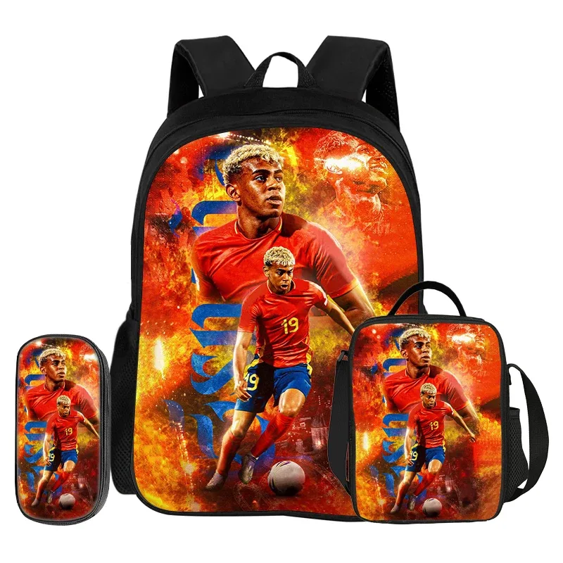 sac à dos football star, ensemble de 3 pièces, sac à dos scolaire l-lamin yamal, sacs à crayons, sac à livres, meilleur cadeau avec sac à lunch, sac à dos