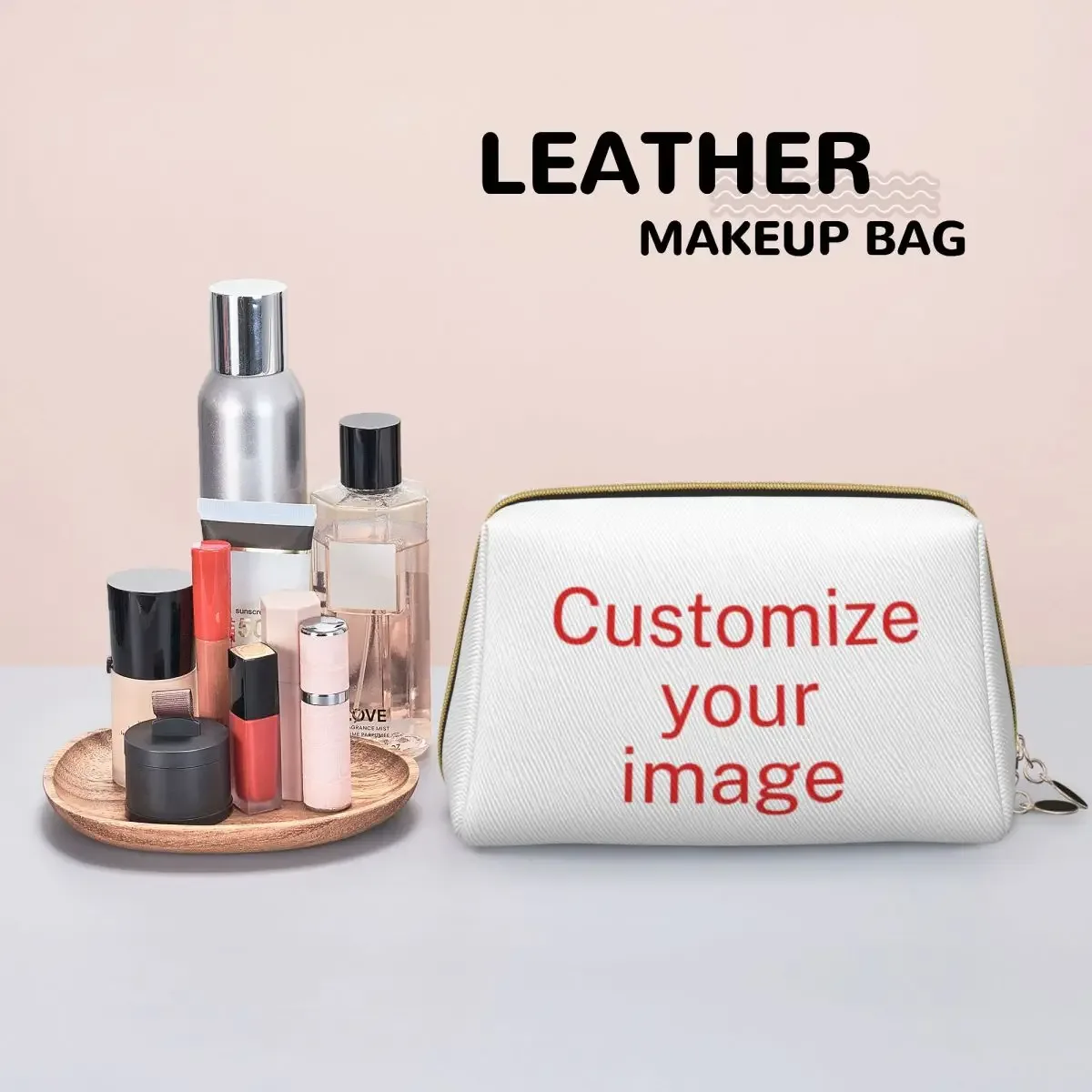 trousse de maquillage en cuir personnalisée pour femme, trousses à cosmétiques, mallette à fermeture éclair, grande capacité, bricolage