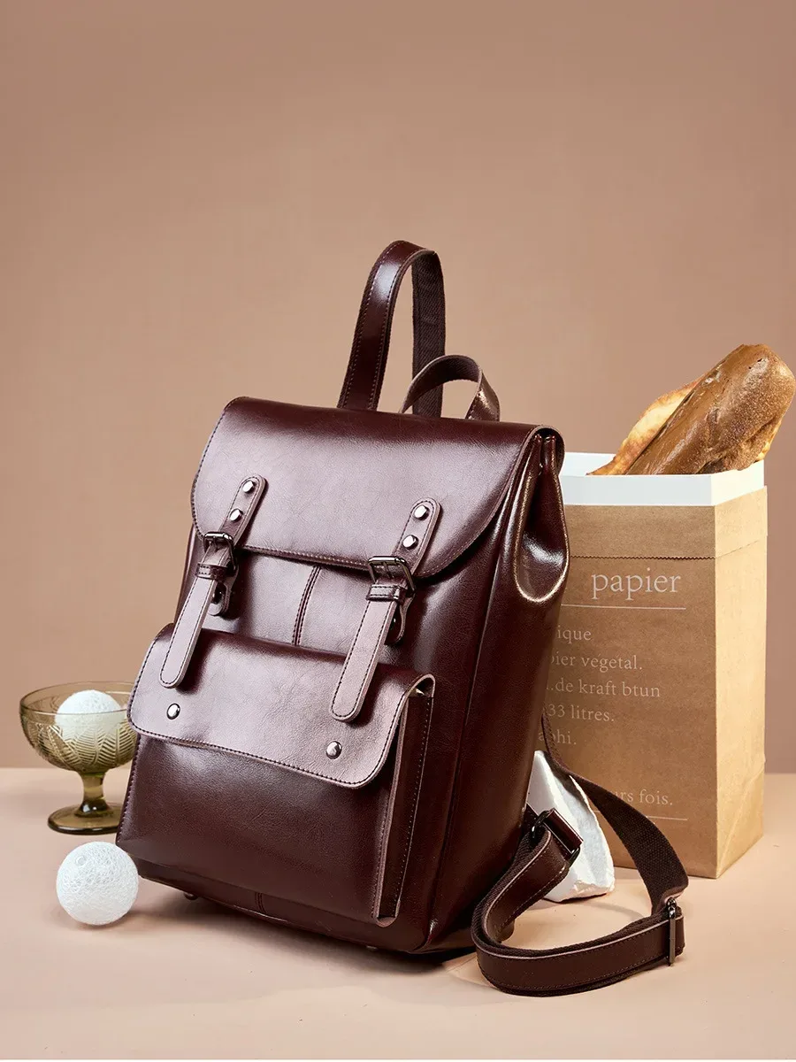 sac à dos en cuir véritable 2026, style rétro, pour adolescentes, grand sac à bandoulière en cuir de vachette, sacs à dos de voyage pour femmes, sacoche pour ordinateur