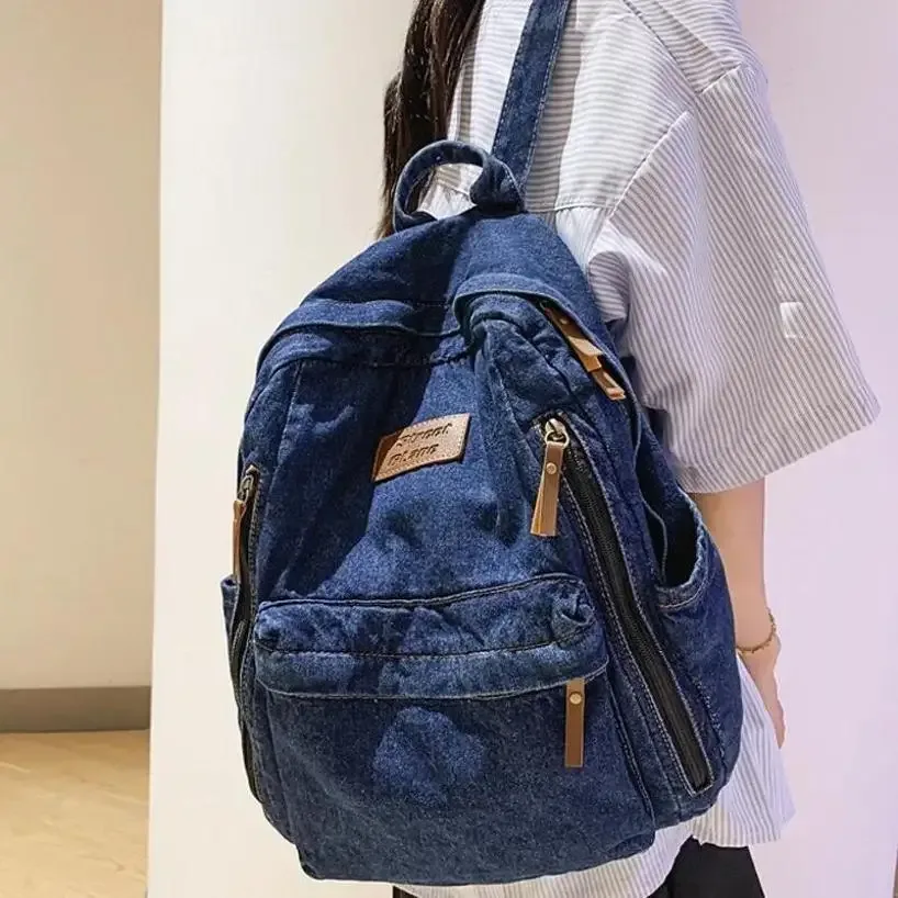1 pièces à la mode nouveau style simple et tendance sac à dos grande capacité durable sac en denim sac étudiant
