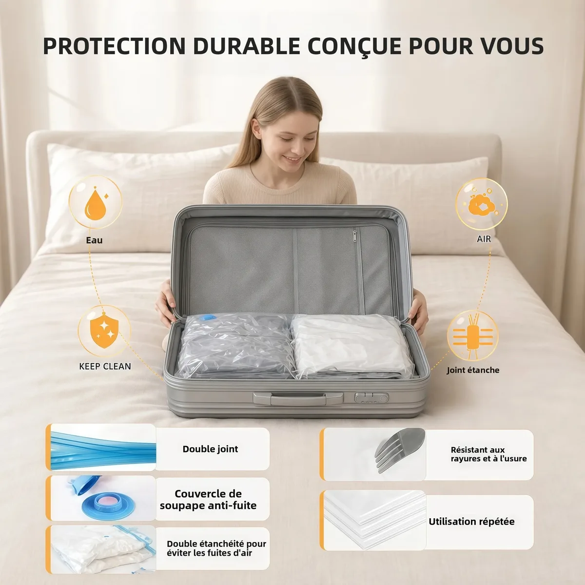 sac sous vide pour vêtements et couette, sacs de compression économiseurs d'espace, transparent étanche à l'air réutilisable avec pompe manuelle, organisateur de voyage pour valise, tailles 40x60 50x70 60x80 80x100