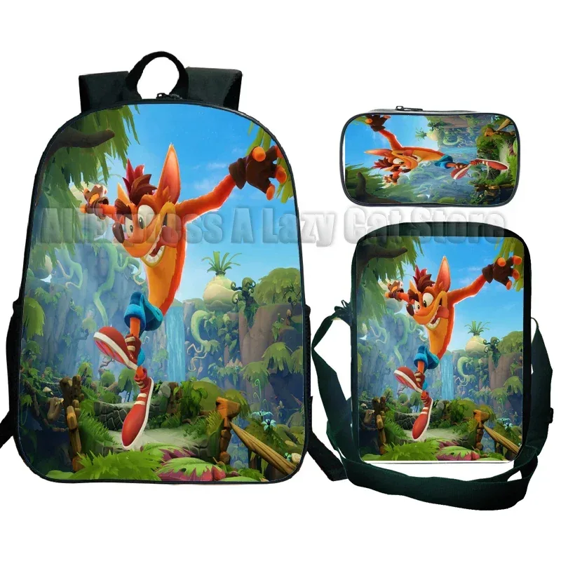 sac à dos crash bandicoot on the run 3 pièces pour élèves du primaire et du secondaire, sac à dos de dessin animé avec sac à bandoulière mochila