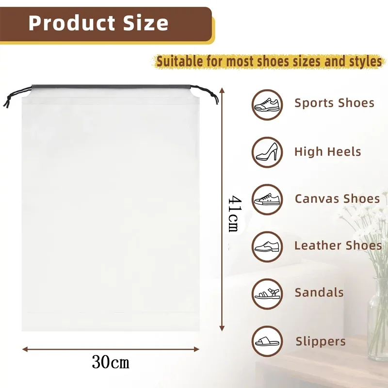 sacs de rangement pour chaussures avec cordon de serrage, sacs de voyage imperméables pour cosmétiques, sacs de rangement pour serviettes, sacs en plastique transparents portables, 5/10 pièces