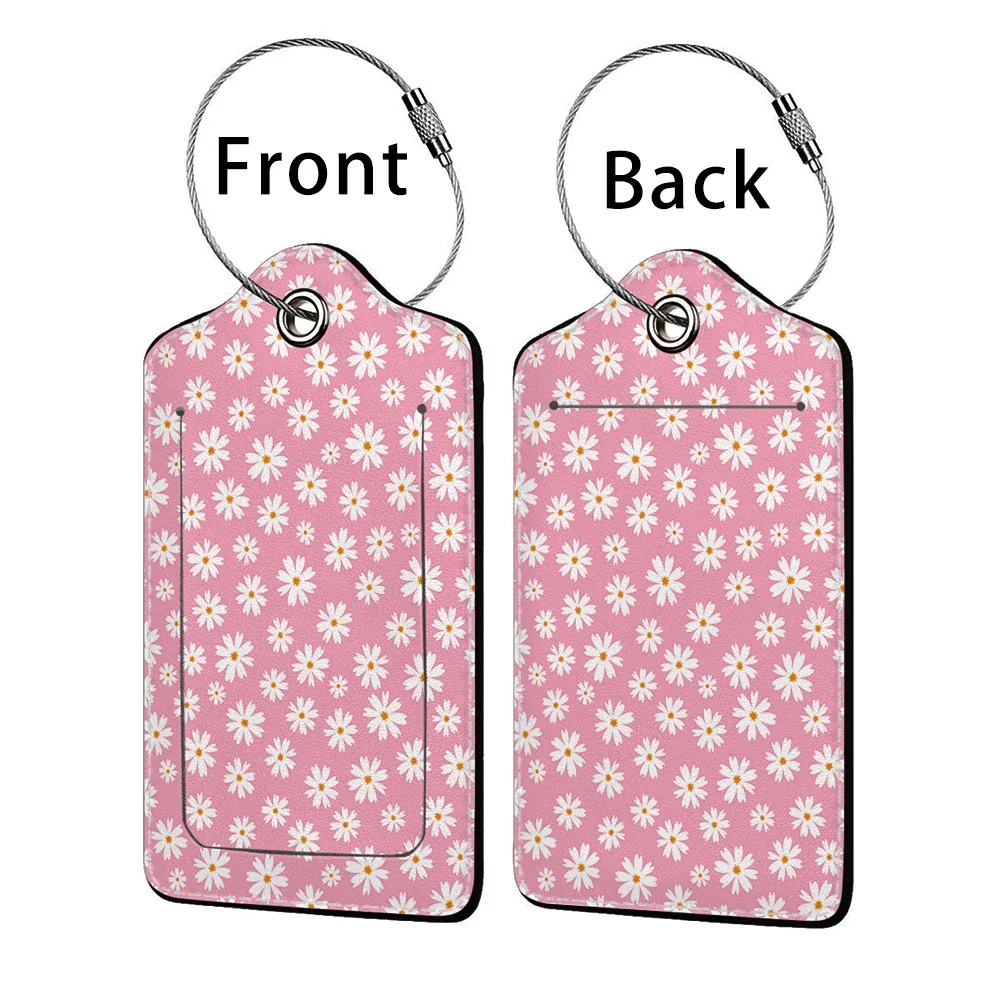 étiquette de bagage d'affaires en cuir imprimé de belles fleurs, étiquette d'adresse de valise, étui d'embarquement de bagages, clip d'adresse d'identification de nom