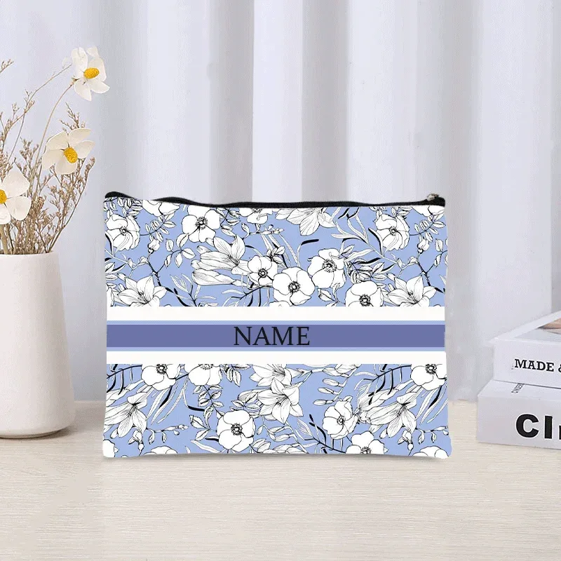 pochette de maquillage personnalisée de luxe avec nom floral, pochette de maquillage personnalisée, organisateur de rouge à lèvres de voyage, pochette de maquillage tendance, sac à main en toile