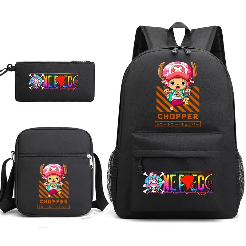 ensemble de sacs à dos d'école imprimés one piece tony tony chopper pour garçons et filles, sac mignon d'anime avec sac à bandoulière et étui à crayons