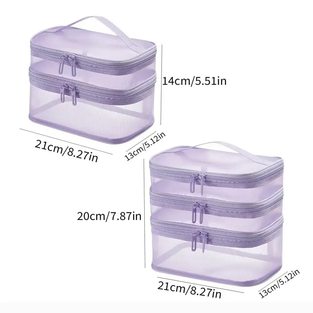sac de rangement pour cosmétiques de voyage en maille transparente, trousse de toilette à 2/3 couches, sac de rangement de maquillage de grande capacité, salle de sport et natation