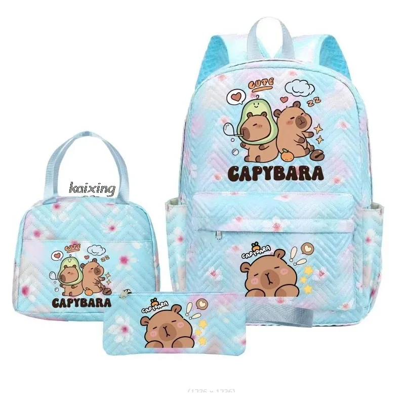 sacs à dos kawaii imprimés capybara, ensemble sac d'école, sac à déjeuner, trousse à crayons, cadeau de rentrée scolaire pour fille, sacs de loisirs, mochila, sacs de voyage pour adolescents