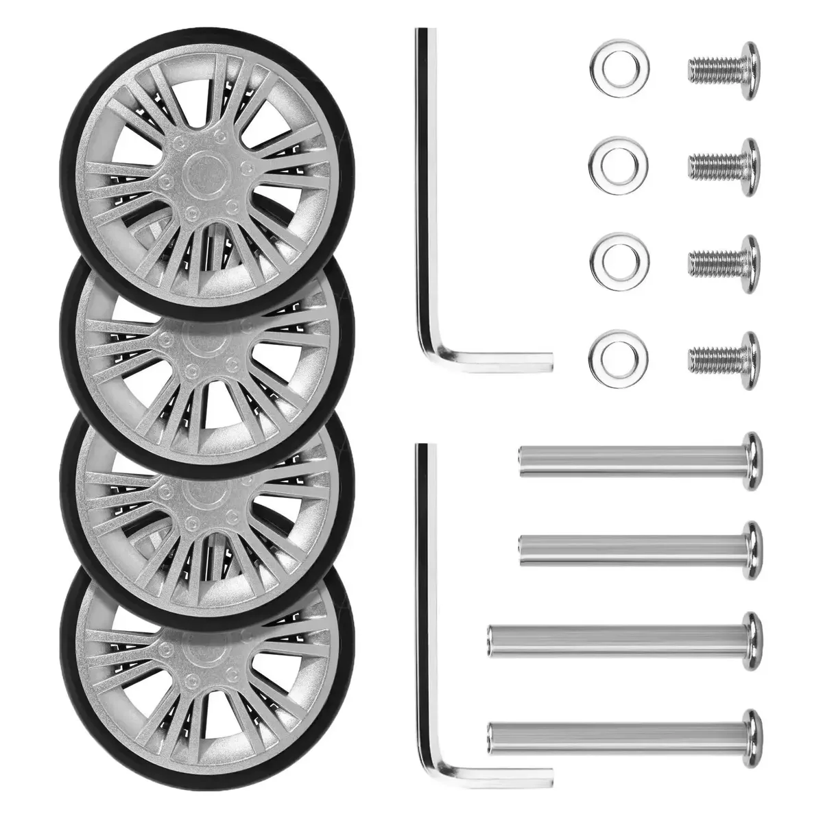 guguluza lot de 4 roues de rechange argentées pour bagages avec vis, roulettes de valise de voyage diamètre 55