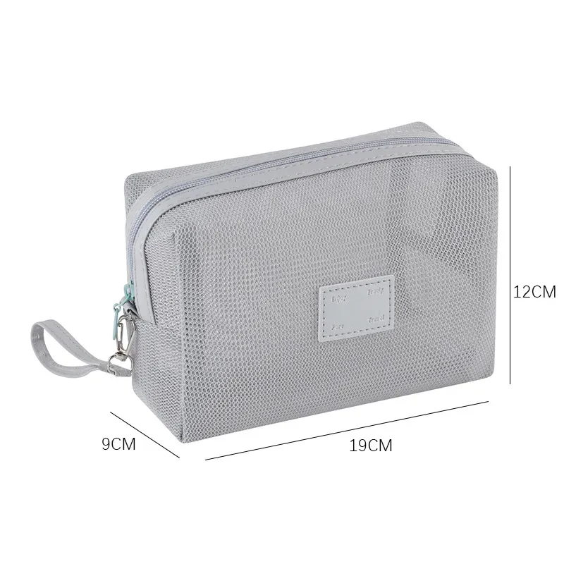 organisateur de toilette transparent de grande capacité, pochette de rangement cosmétique portable pour femmes, sac à maquillage respirant en maille