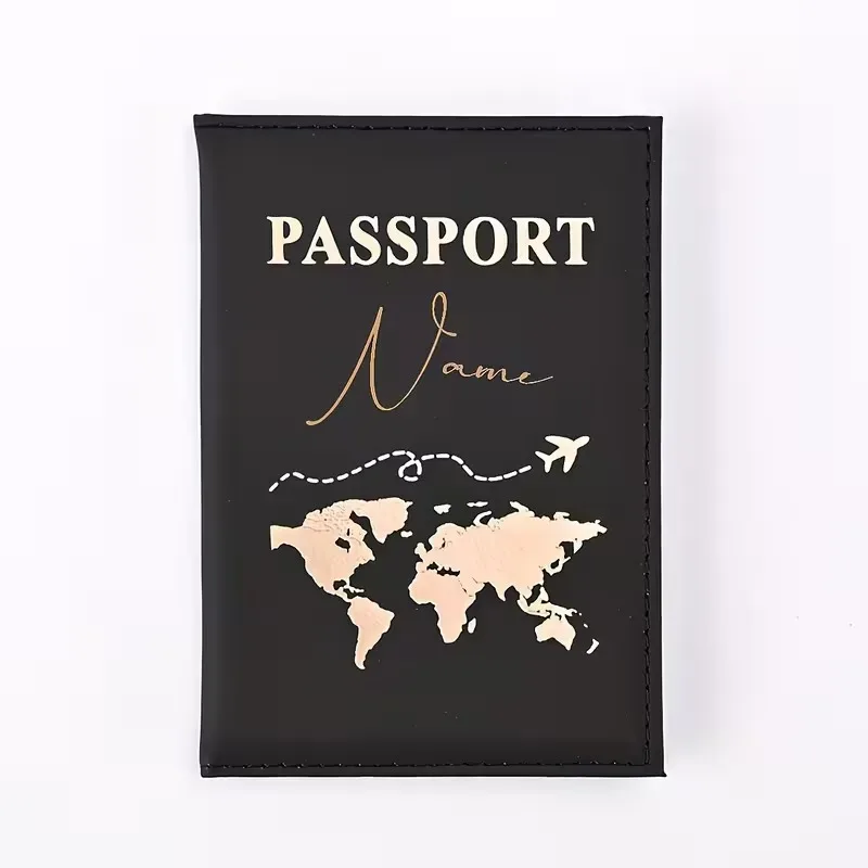 porte-passeport personnalisé avec lettres, étui pour passeport avec carte du monde et texte personnalisé. organisateur de documents portable et mignon multi-usages pour personnalisation diy