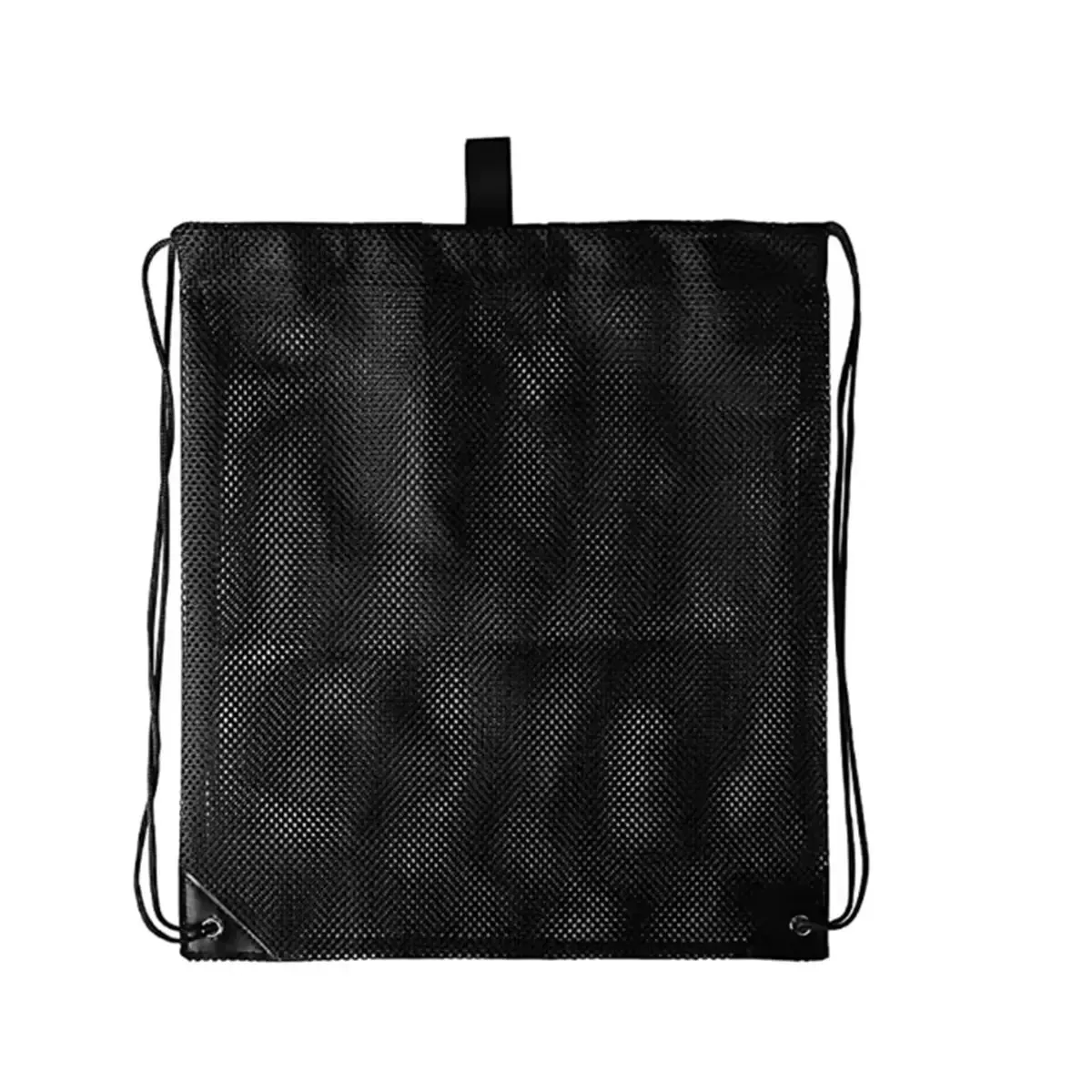 sac à cordon en maille noire avec coins renforcés, sac à dos léger en maille pour la plage, les courses, les jouets, la gym, les voyages et le rangement