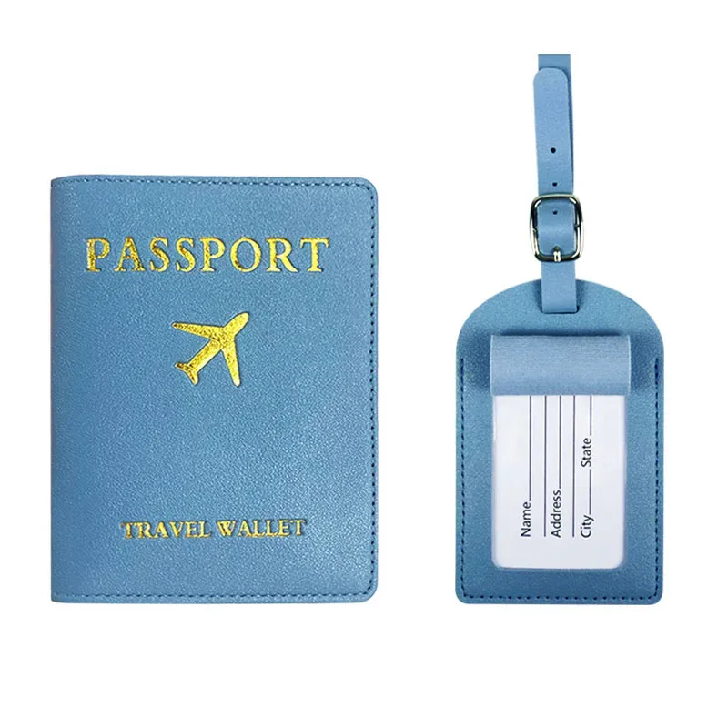 couverture de passeport de voyage en pu, étiquette d'identification de valise, sac d'embarquement, nom, adresse, porte-passeport, 2 pièces/ensemble