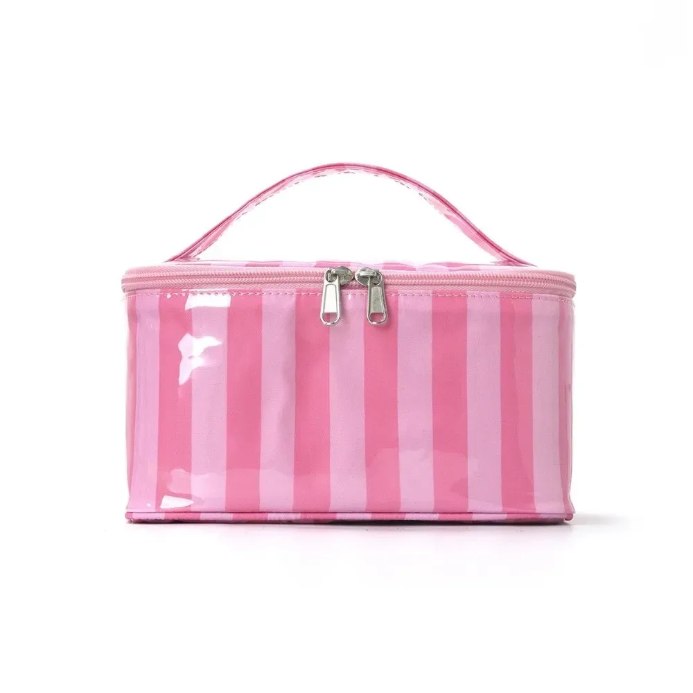 sac de rangement pour articles de toilette à rayures, en pvc imperméable, étui organisateur de maquillage, sac de voyage léger et durable pour cosmétiques