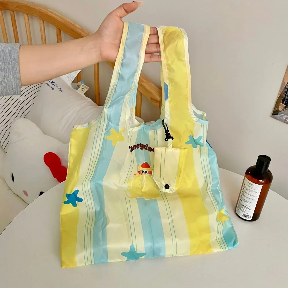sac de shopping pliable en nylon amusant, sac fourre-tout, sacs de rangement, sac écologique à motif de dessin animé, imperméable, réutilisable, sac de voyage pour femmes