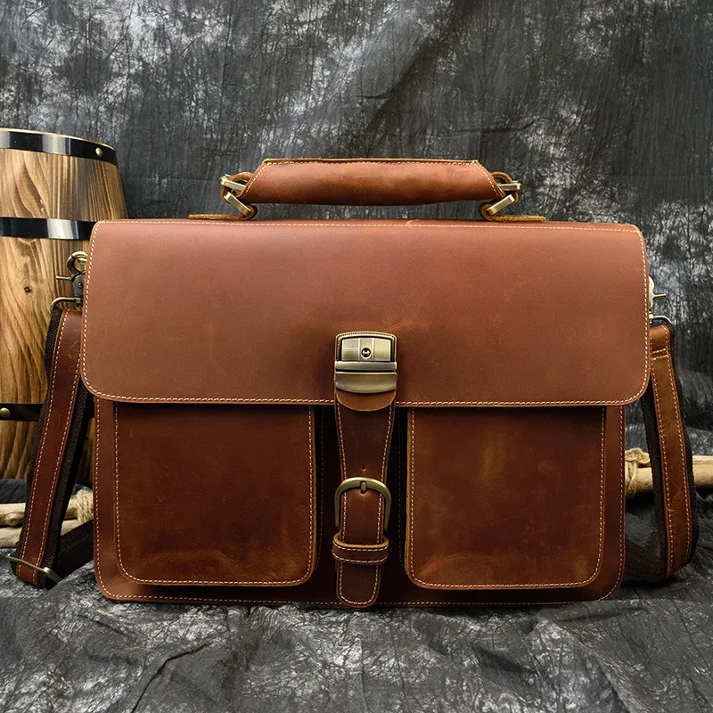 luufan-sac d'ordinateur portable en cuir véritable pour homme, étui à bombes d'affaires, sac de messager en cuir de vache, sac de calcul initié, fourre-tout pour homme, 15 pouces