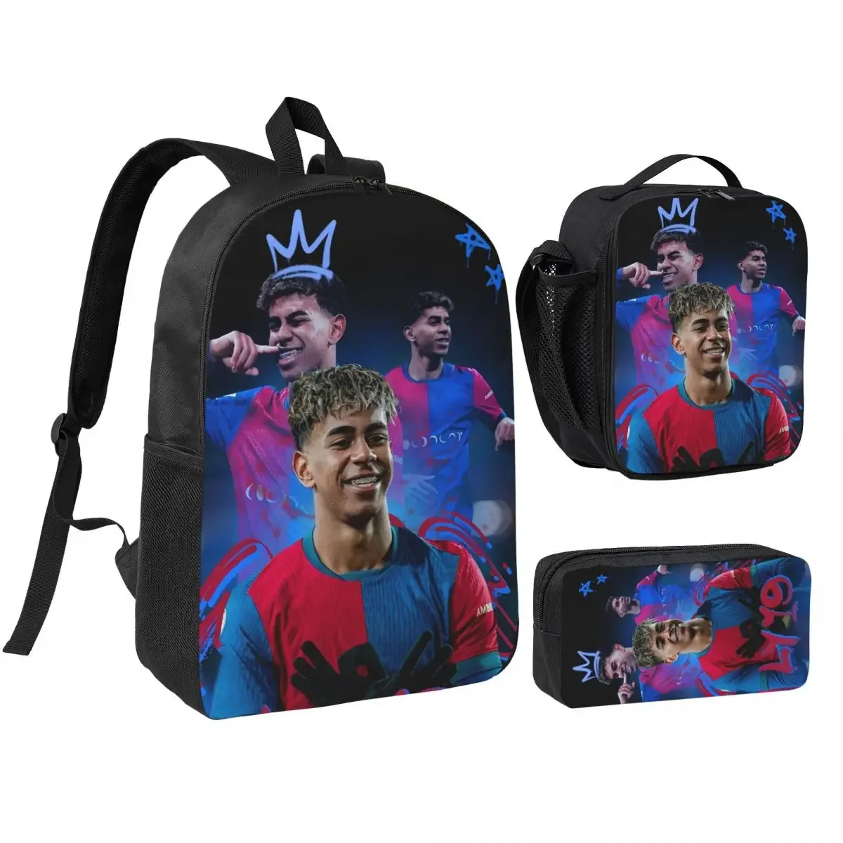 3pecs/ensemble lamine y-yamal football sac à dos pour étudiant haute capacité sac à bandoulière sac à déjeuner trousse à crayons