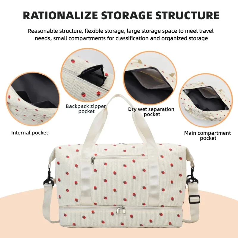 sac fourre-tout de voyage en velours côtelé, sac de voyage de grande capacité avec compartiment à chaussures, sacs de sport et de fitness pour femmes