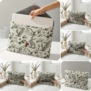housse pour ordinateur portable à imprimé floral sketch rabbit, fermeture à bouton, sac de protection antichoc pour ordinateur portable, pour voyage et bureau