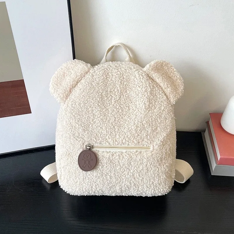 adorable mini sac à dos oreilles d'ours moelleuses avec ceinture fourre-tout en peluche douce multicolore petits sacs à dos pour enfants élégant usage quotidien décontracté