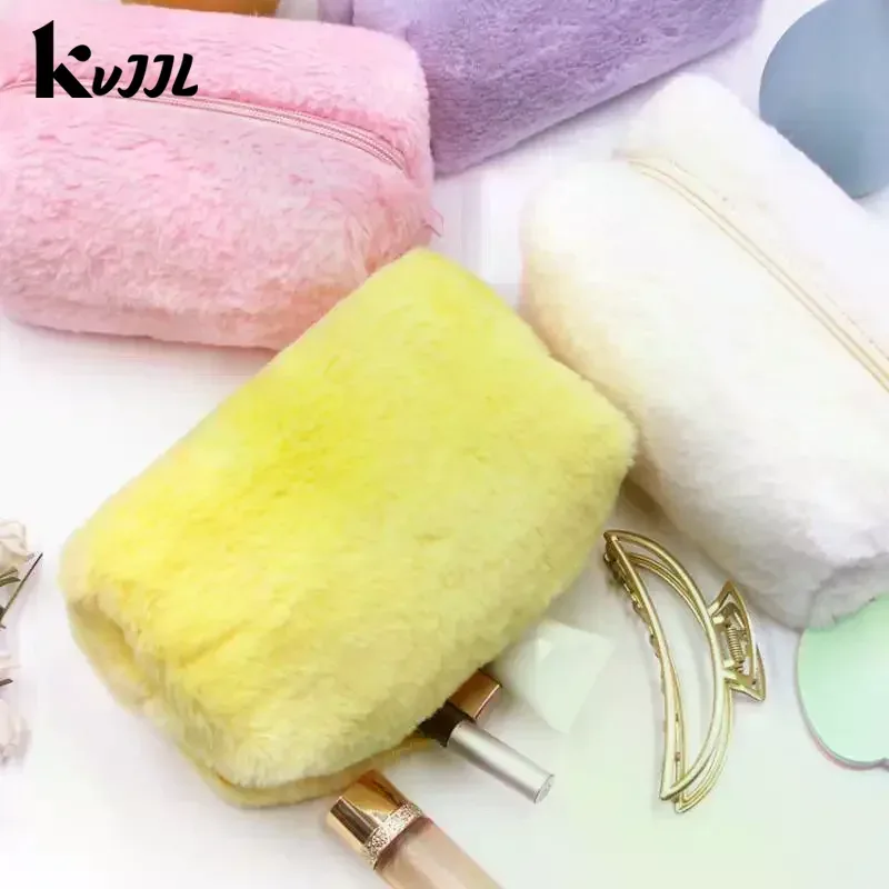 sacs de maquillage en peluche pour femmes, sac à cosmétiques de voyage souple, étui de rangement pour dames et filles