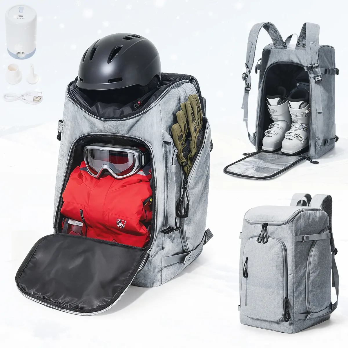 Sac à dos sous vide – Sac à dos de voyage pour bottes de ski 50L, étanche, sac à dos pour bottes de snowboard pour voyage, magasins, équipement comprenant casque