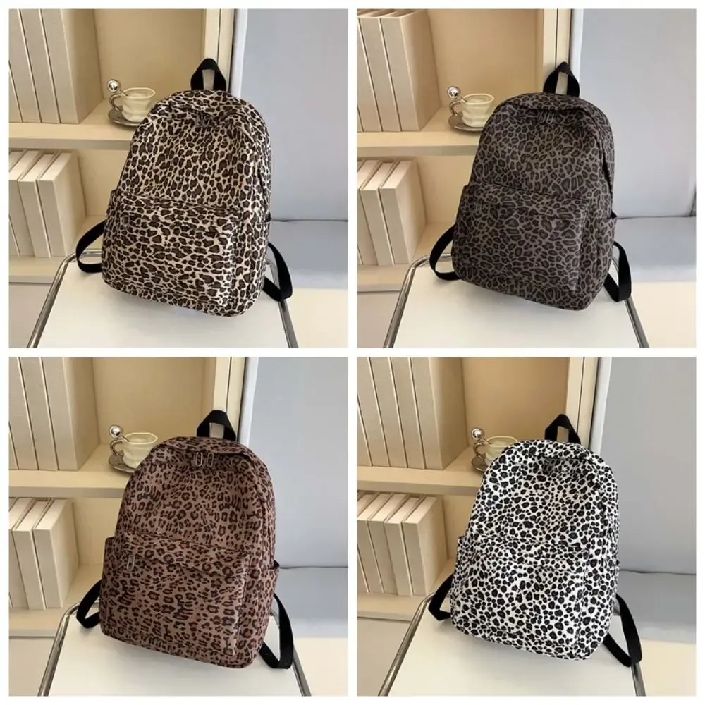 sac à dos pour ordinateur portable en nylon imprimé léopard, sac à dos rétro pour étudiants, sac d'école en polyester durable, grande capacité, pour femmes