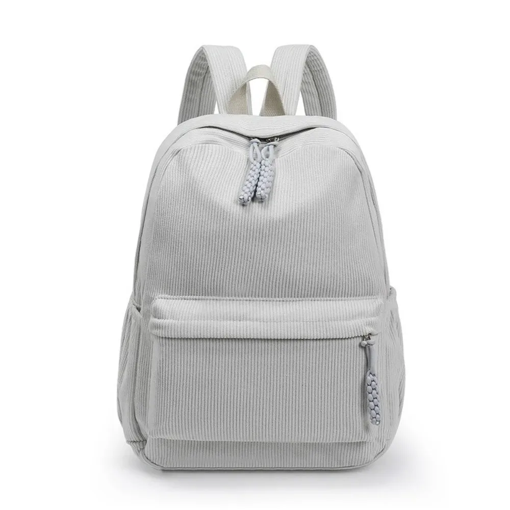 sac à dos léger en velours côtelé, grande capacité, couleur unie, sac d'école pour étudiants, sac à dos portable de style japonais pour femmes