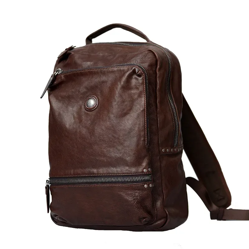 sac à dos décontracté de haute qualité en cuir véritable pour hommes et femmes, sac à dos de voyage de luxe en cuir de vache souple pour adolescents, sac à dos noir pour ordinateur portable