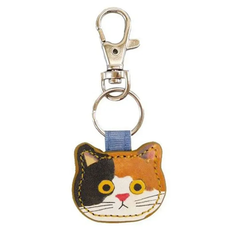 Porte-clés chat en cuir créatif de dessin animé mignon, pendentif, sac de chat Kawaii à la mode, accessoire de décoration pour sac à dos, cadeau