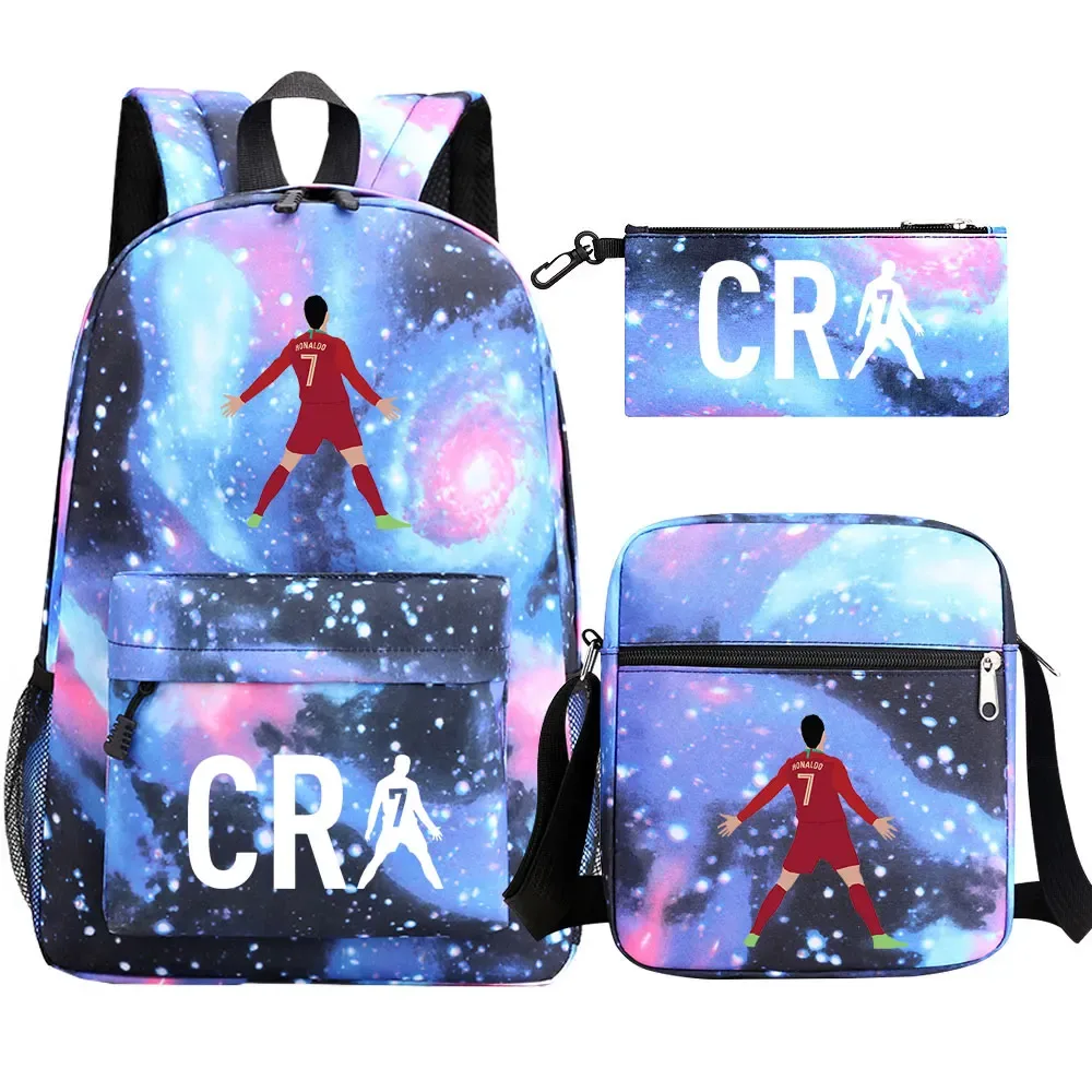 football cr7 cosplay sacs d'école sac à dos scolaire ordinateur portable adolescent garçons filles cartables 3 pièces/ensemble