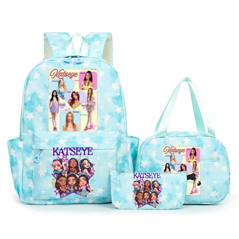 sac à dos katseye music avec imprimé neige, capacité 3 pièces, pour étudiants du collège/lycée, avec sac à déjeuner, sac de voyage, mochila pour femme