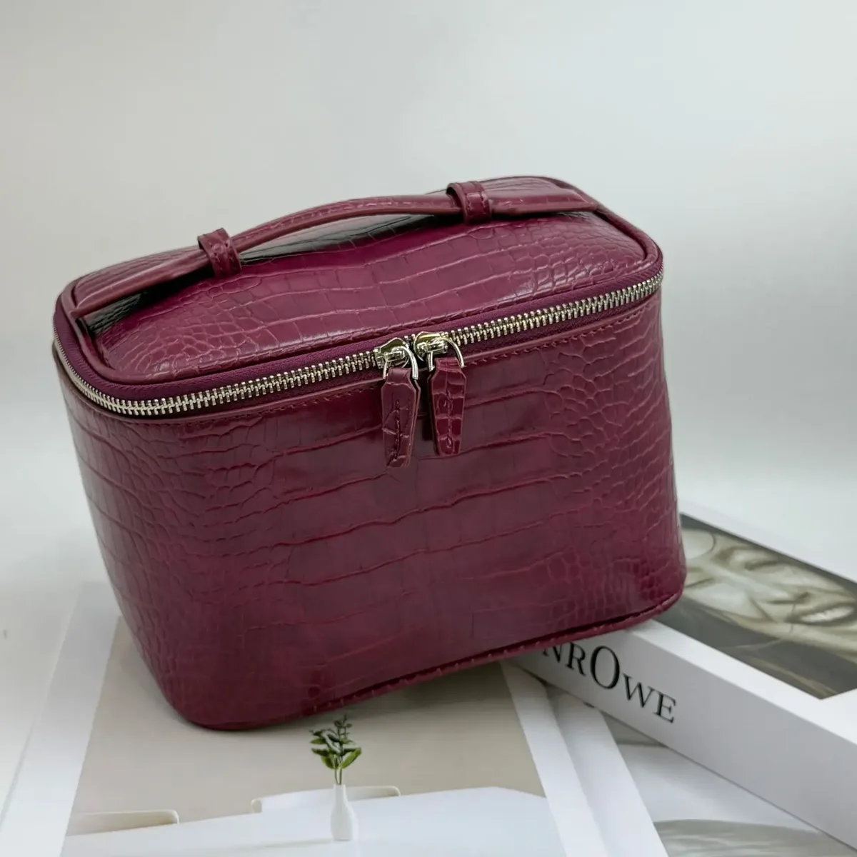 nouvelle trousse de toilette portable en pu à motif texturé effet pierre, grande capacité, sac de maquillage et de voyage pour femmes