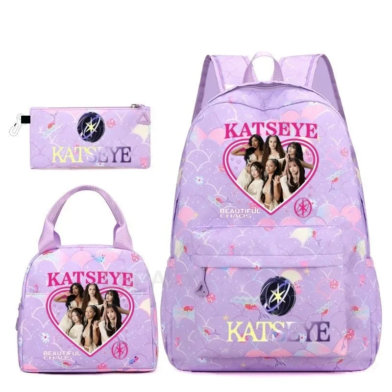 sac à dos amusant katseye, imperméable, grande capacité, pour ordinateur portable, sac d'école, pour femmes et hommes, motif dessin animé, sac de voyage, ensemble de 3 pièces.