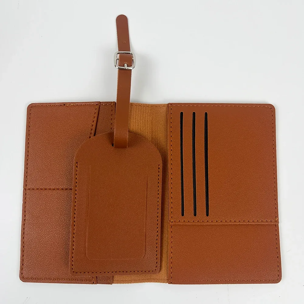 ensemble cadeau de porte-passeport en cuir pu personnalisé avec nom, porte-bagages, porte-cartes multi-fentes, portefeuille grande capacité, porte-passeport