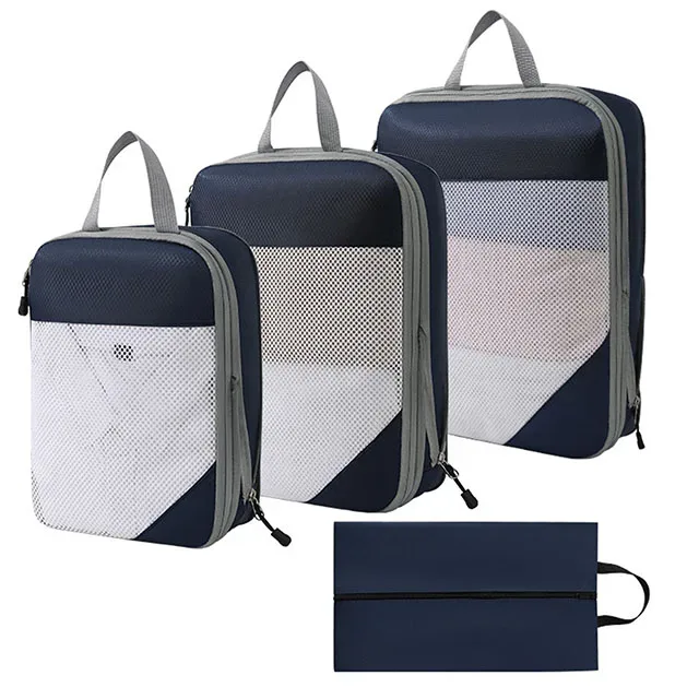 sac d'emballage de voyage portable, sac de rangement de compression de vêtements imperméables épaissis, sacs de voyage pour chaussures et vêtements, cube d'emballage, ensemble de 4 pièces