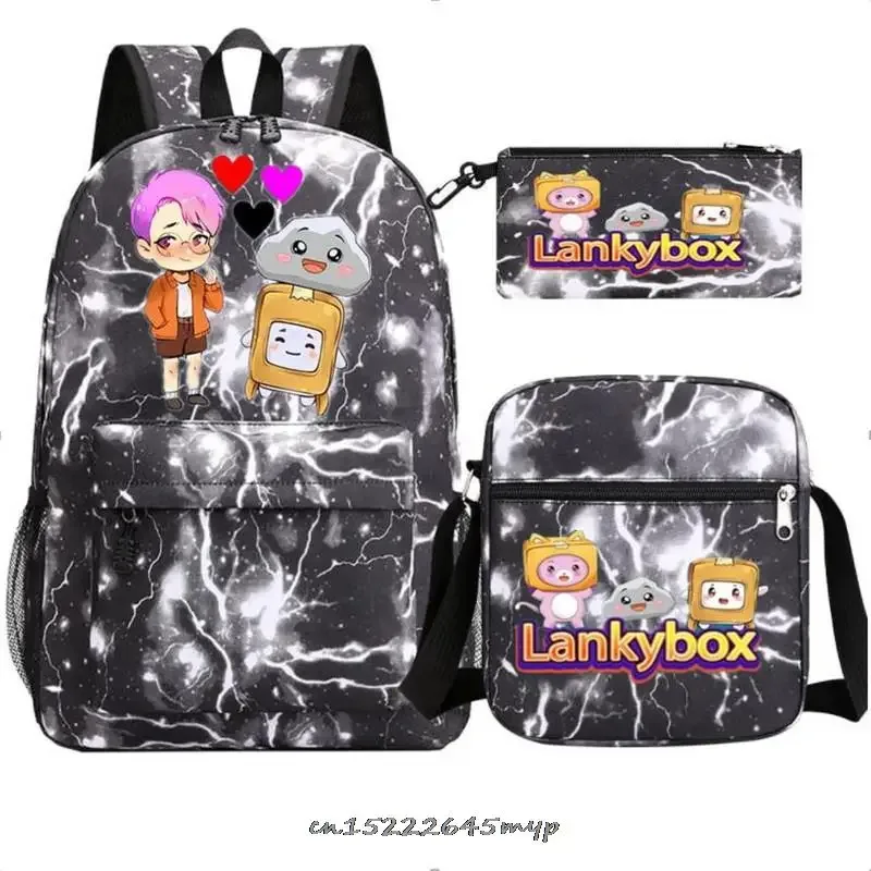 ensemble de sac à dos anime lankybox pour enfants, sacs d'école pour garçons et filles, sac à dos de voyage pour hommes et femmes, sac à dos pour adolescents, cadeau mochila, 3 pièces