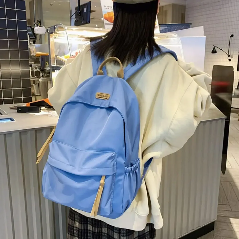 sac à dos scolaire en nylon de grande capacité, couleur unie, pour étudiants