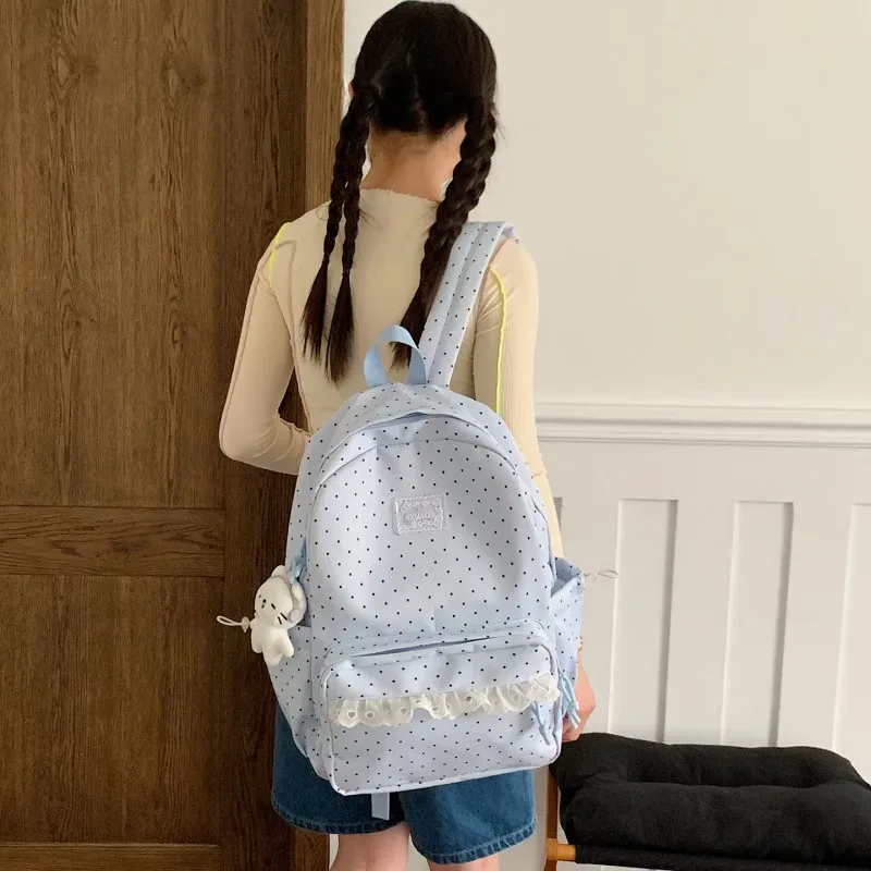 sacs à dos à pois pour filles, grande capacité, sacs à livres décontractés, sac à dos léger de style preppy, sac à dos de voyage en plein air