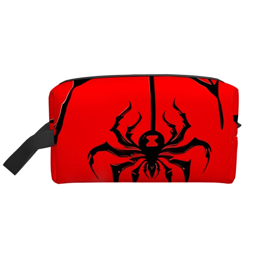 sac à cosmétiques noir à motif d'araignée rouge pour garçons et filles, meilleurs cadeaux, sac de rangement plat 2d en dessin animé pour enfants