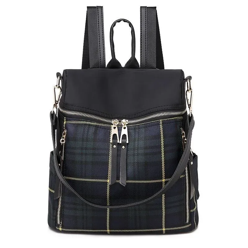 Sac à dos vintage à carreaux antivol 3 en 1, sac à bandoulière convertible, sac à main en nylon résistant à l'eau pour femmes, pour les trajets quotidiens