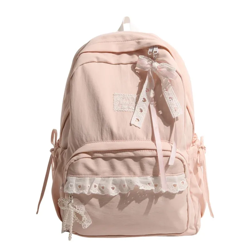 Sac à dos élégant pour étudiantes, multi-poches, avec nœud en dentelle, pour le campus, décontracté, avec nœud papillon, pour livres, pour filles, pour le shopping et les sorties