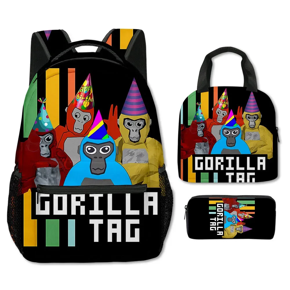 mode nouveauté cool nouveauté gorille tag impression 3d 3 pièces/ensemble étudiant sacs d'école sac à dos pour ordinateur portable bandoulière sac à déjeuner porte-crayon