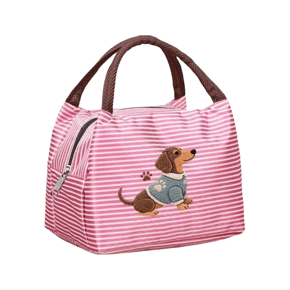 sac isotherme à déjeuner exquis avec broderie de chiot, sac fourre-tout isolé à rayures, sac portable pour aliments, idéal pour l'école
